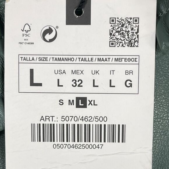 Zara Pants Womens Large Green Faux Leather Elastic Waist Straight Leg - Picture 9 of 15